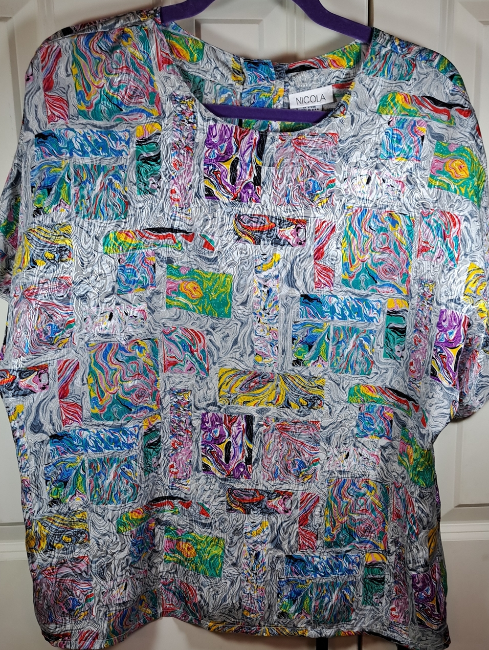 NICOLA Multicolor Marbled Patchwork Short Sleeve Shirt